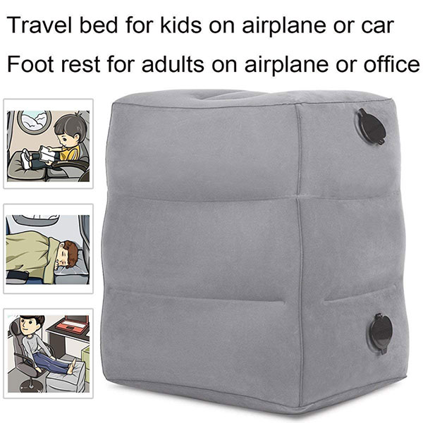 Inflatable Airplane Footrest Pillow | Inflatable Kids Travel Bed | Adjustable Height Inflatable Foot Rest for Air Travel, Train, Car, Home or Office