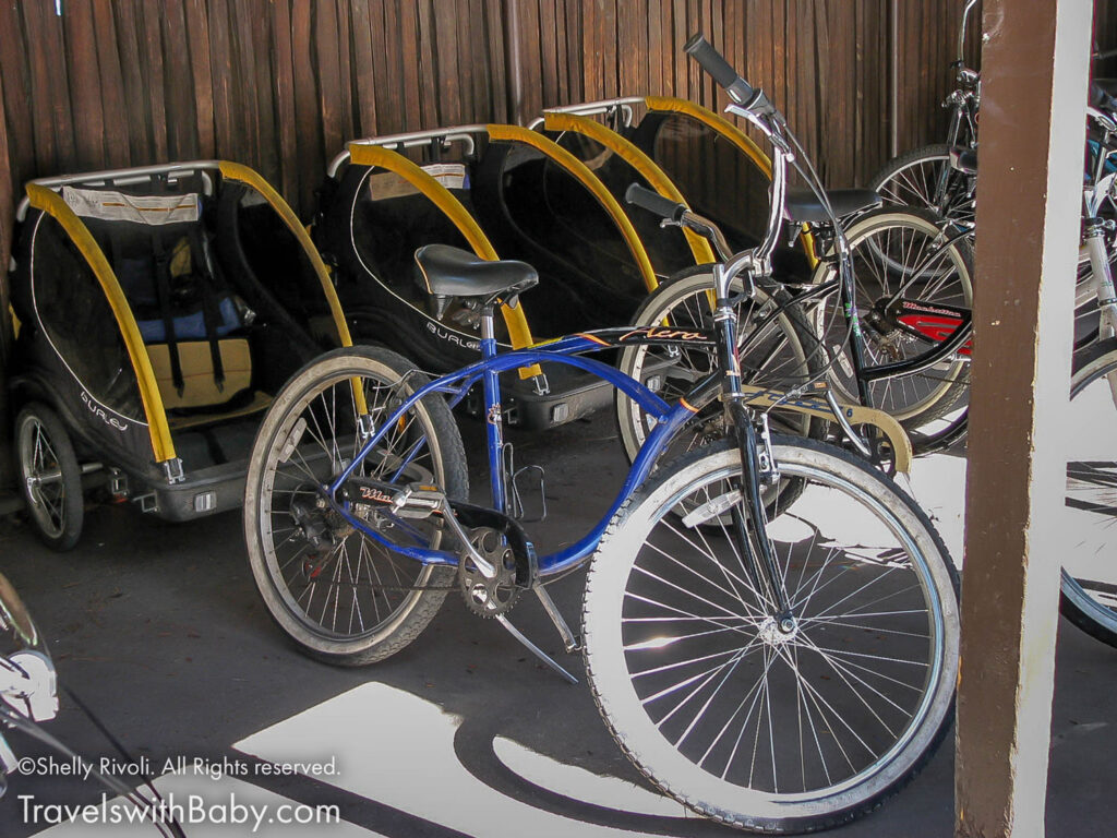 Yosemite rental bike with baby trailer.